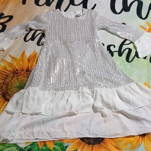 Grace Karin Silver Sequin Girls Formal Dress with White Ruffle Hem